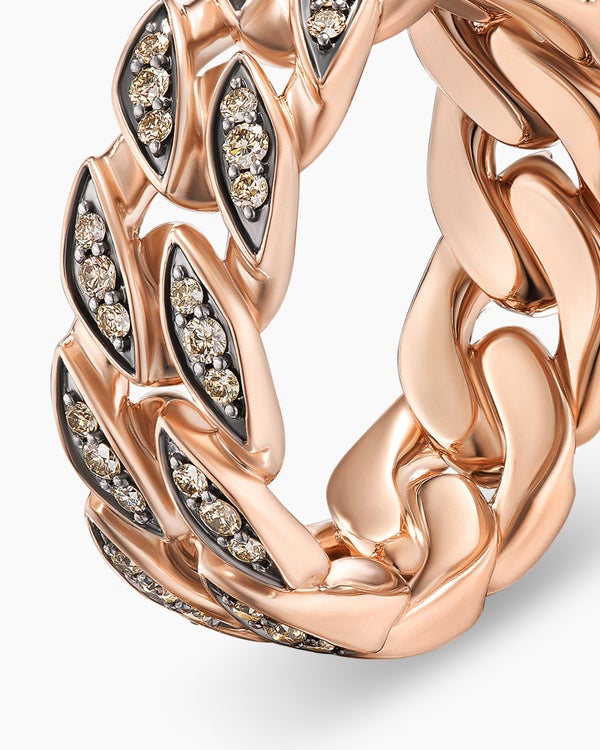 Anneau chaîne en maille cheval en or rose 18 carats, 8 mm