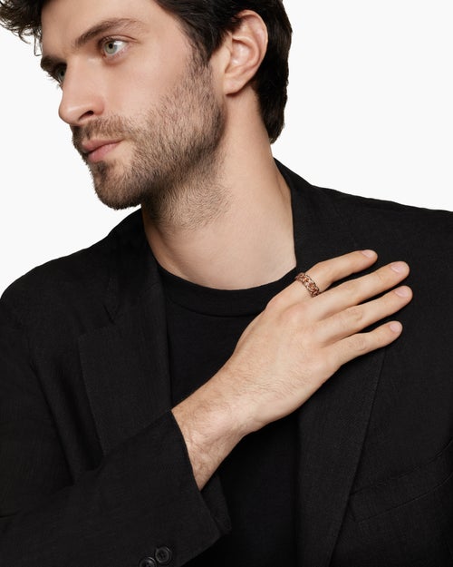 Mens Curb Chain Band Ring in 18K Rose Gold, 8mm