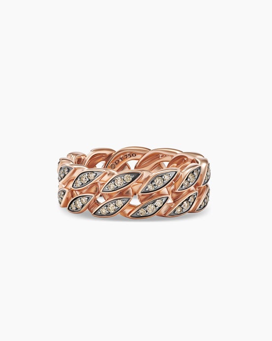 Curb Chain Band Ring in 18ct Rose Gold with Cognac Diamonds, 8mm