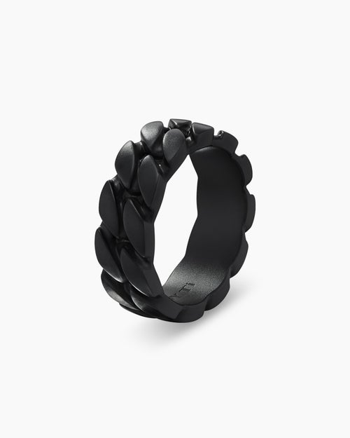 Mens Curb Chain Band Ring in Black Titanium, 8mm