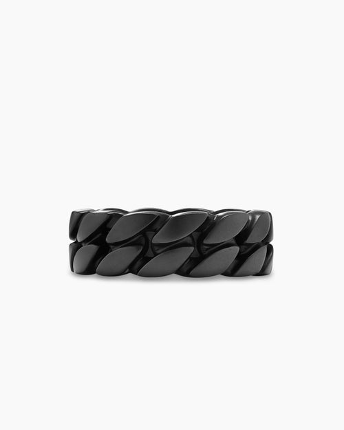Mens Curb Chain Band Ring in Black Titanium, 8mm