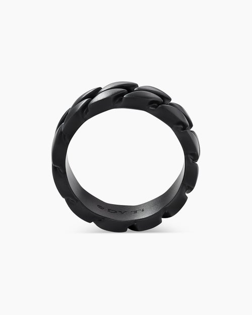 Mens Curb Chain Band Ring in Black Titanium, 8mm