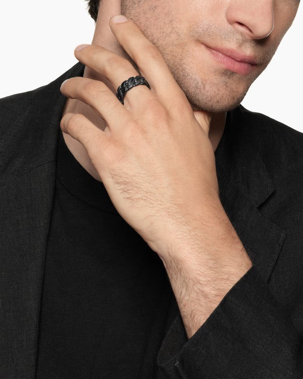 Curb Chain Band Ring in Black Titanium, 8mm