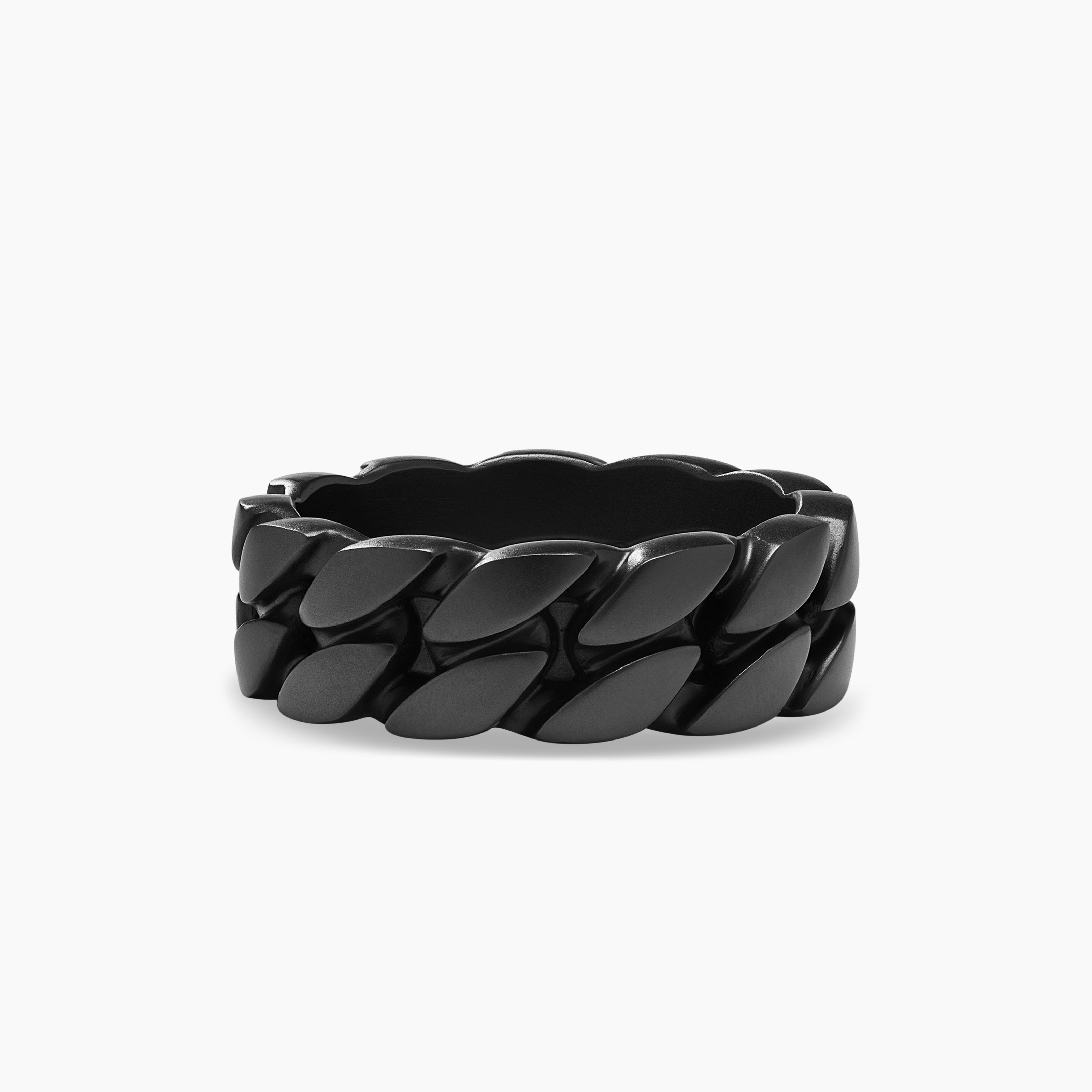 Mens Curb Chain Band Ring in Black Titanium, 8mm