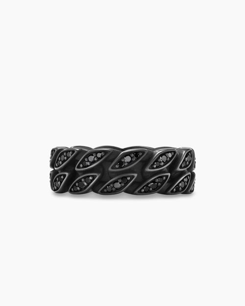 Mens Curb Chain Band Ring in Black Titanium with Black Diamonds, 8mm