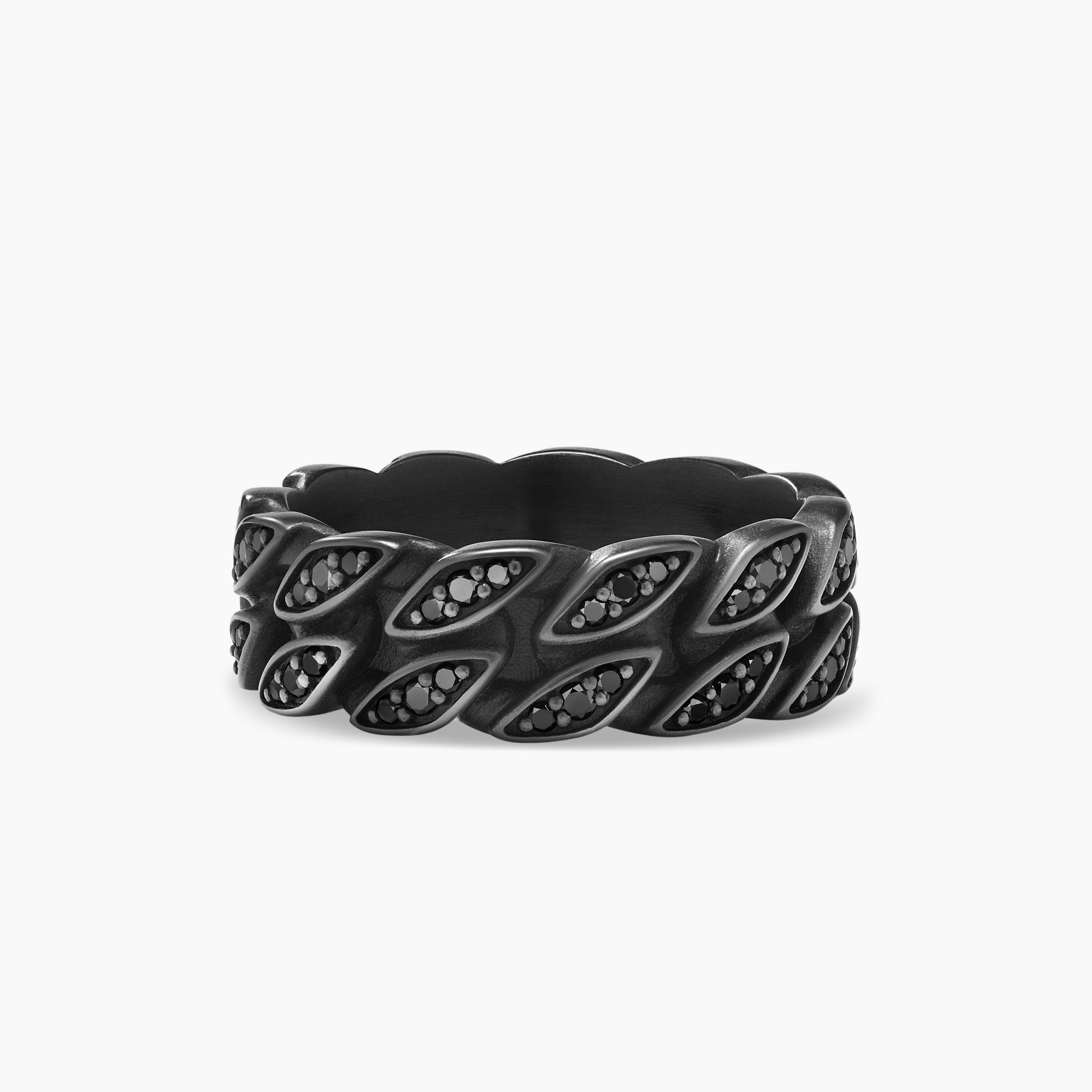 Mens Curb Chain Band Ring in Black Titanium, 8mm