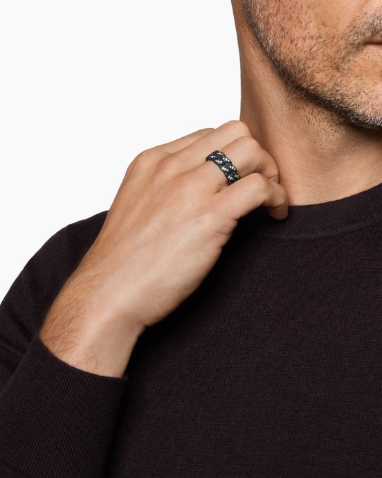 Curb Chain Band Ring in Black Titanium with Diamonds, 8mm
