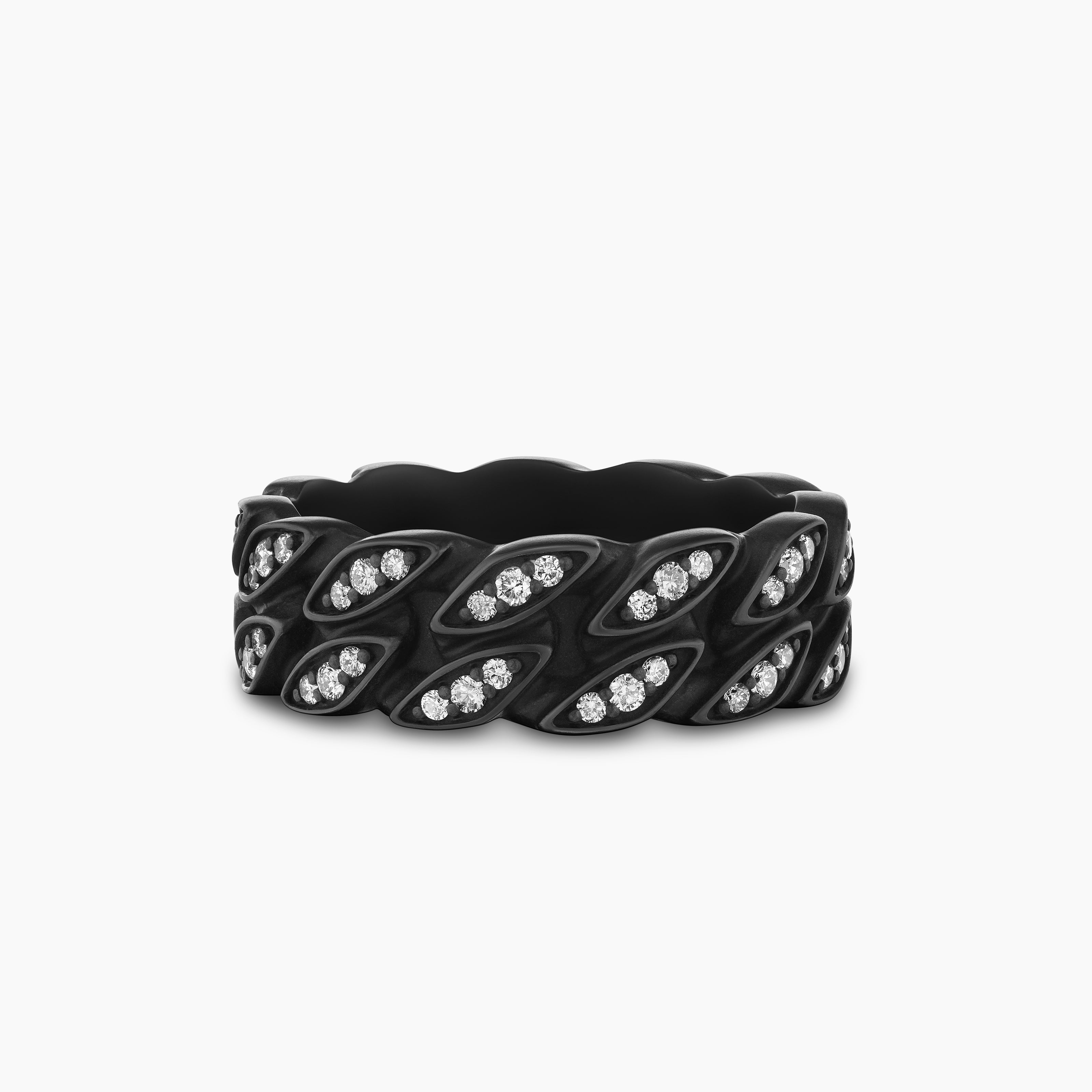 Mens Curb Chain Band Ring in Black Titanium, 8mm