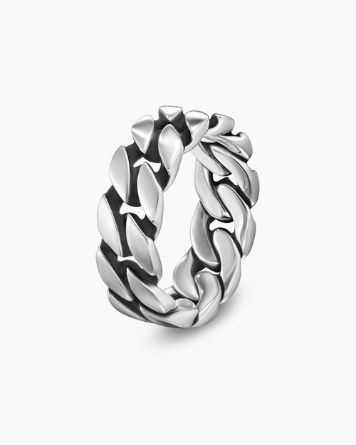 Mens Curb Chain Band Ring in Sterling Silver, 8mm