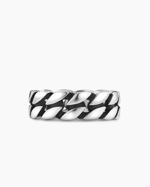 Mens Curb Chain Band Ring in Sterling Silver, 8mm