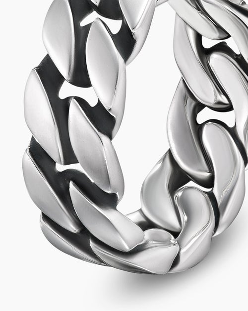 Mens Curb Chain Band Ring in Sterling Silver, 8mm
