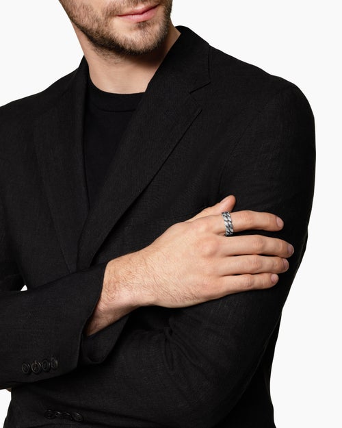 Mens Curb Chain Band Ring in Sterling Silver, 8mm