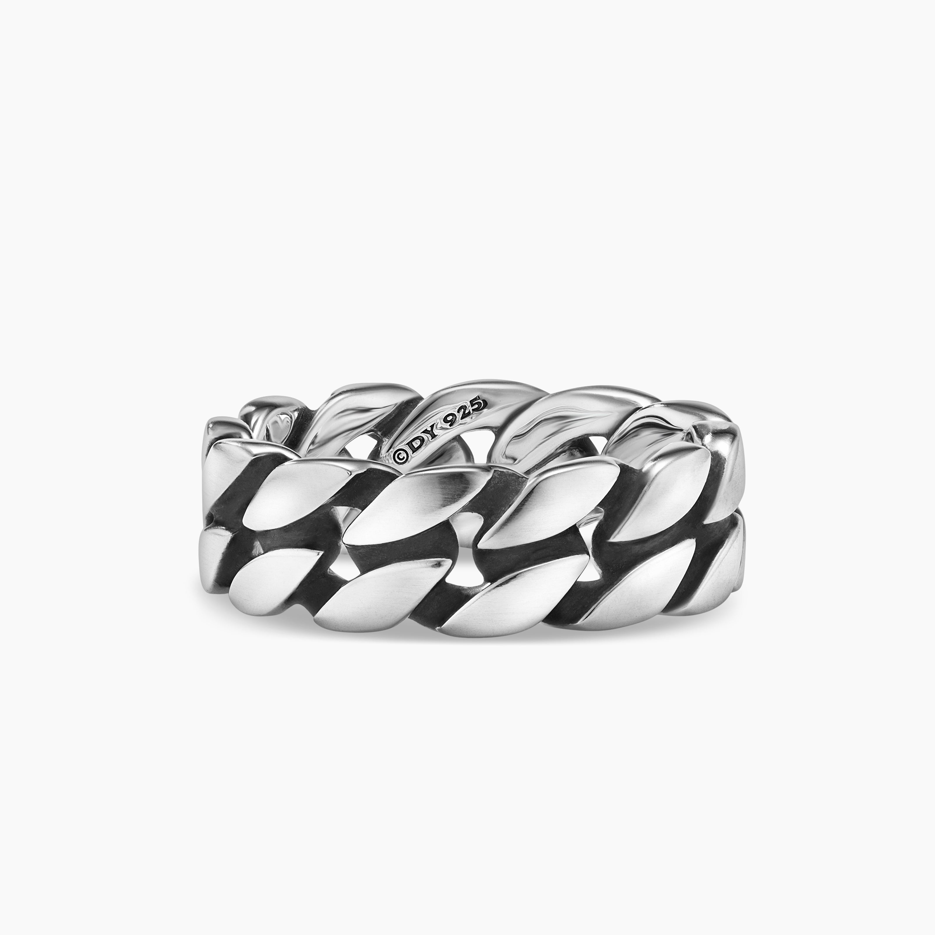 Mens Curb Chain Band Ring in Sterling Silver, 8mm