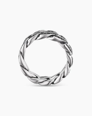 Curb Chain Band Ring in Sterling Silver with Black Diamonds, 8mm