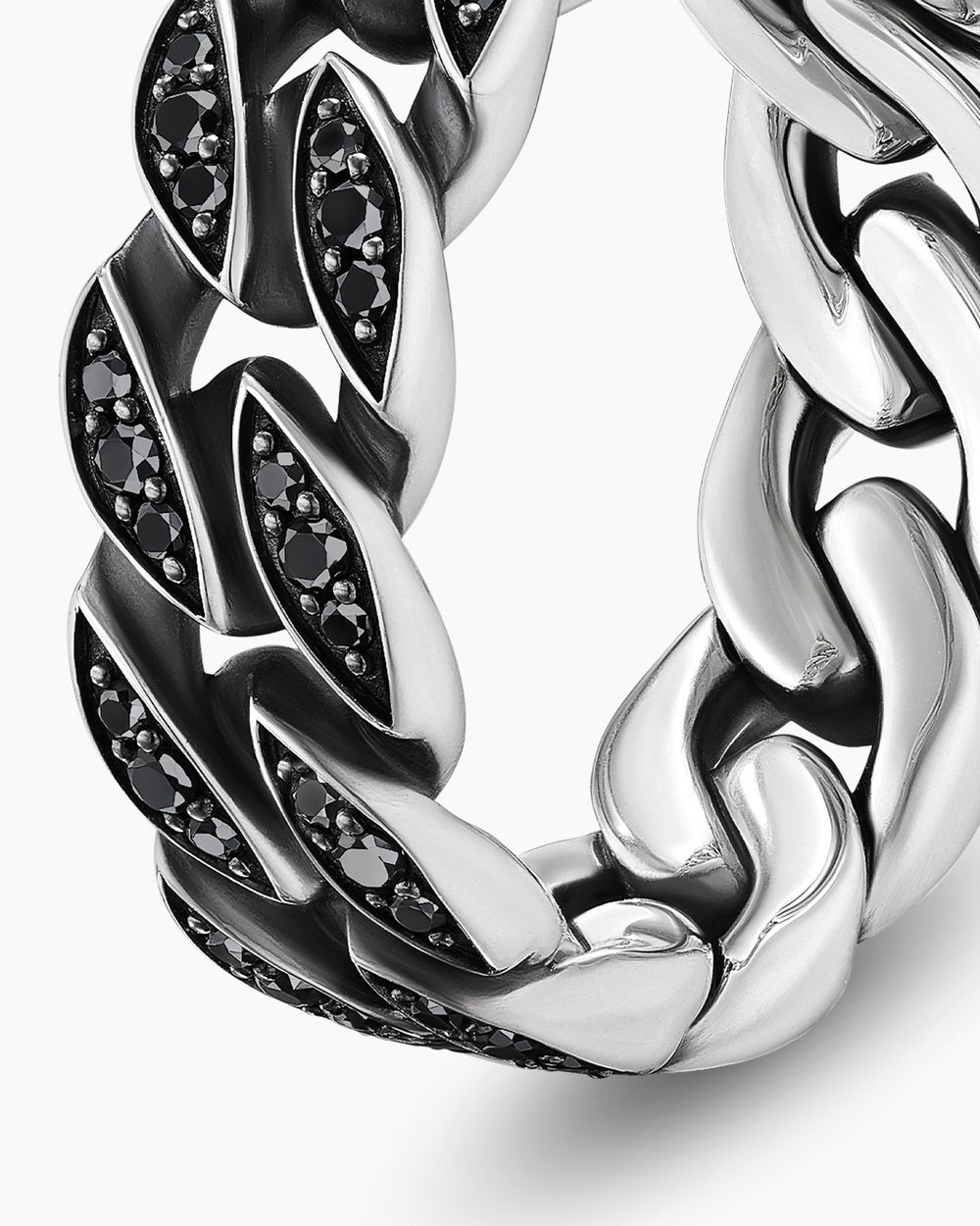 Mens Curb Chain Band Ring in Sterling Silver, 8mm