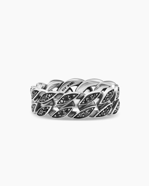Mens Curb Chain Band Ring in Sterling Silver, 8mm