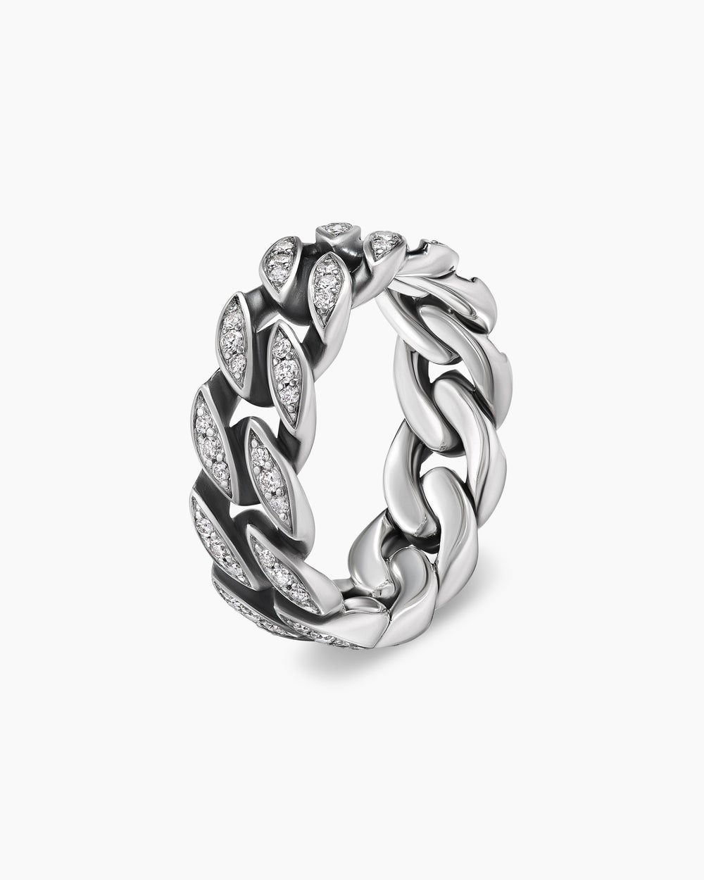 Mens Curb Chain Band Ring in Sterling Silver, 8mm