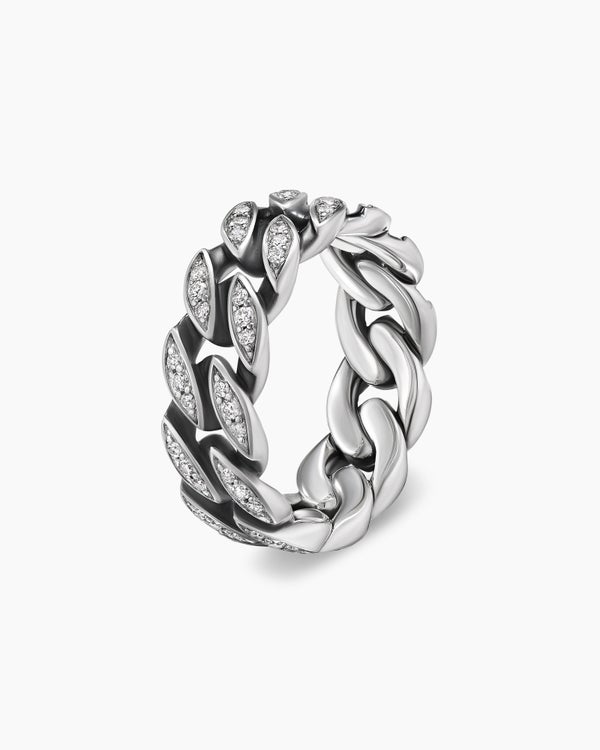 Curb Chain Band Ring in Sterling Silver, 8mm