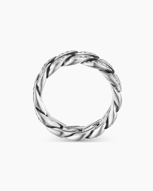 Mens Curb Chain Band Ring in Sterling Silver with Diamonds, 8mm