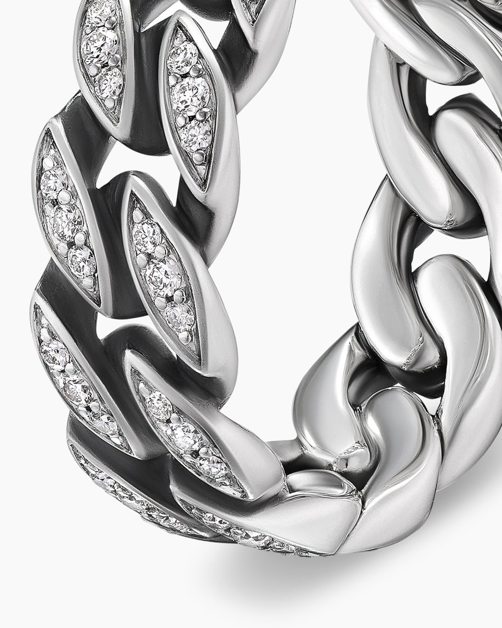 Mens Curb Chain Band Ring in Sterling Silver, 8mm