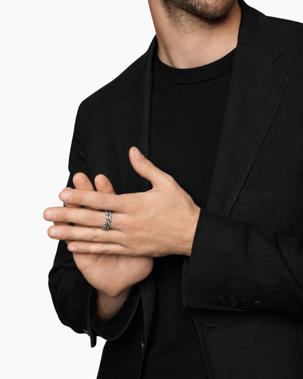 Curb Chain Band Ring in Sterling Silver, 8mm