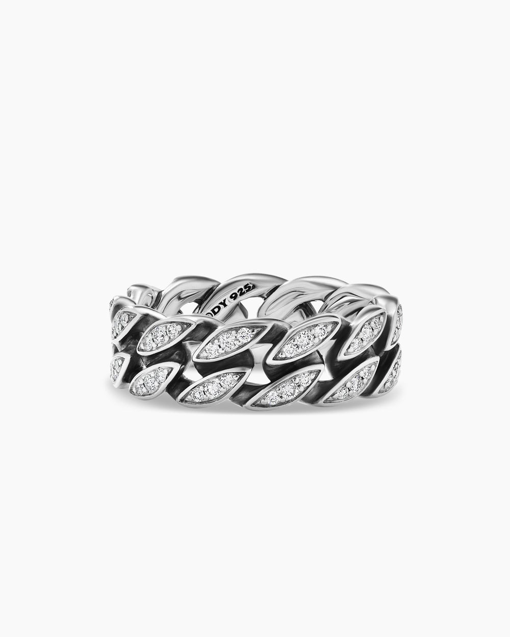 Mens Curb Chain Band Ring in Sterling Silver, 8mm