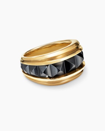 Pyramid Signet Ring in Black Titanium with 18K Yellow Gold, 16mm
