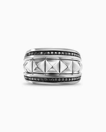 Pyramid Signet Ring in Sterling Silver with Black Diamonds, 16mm