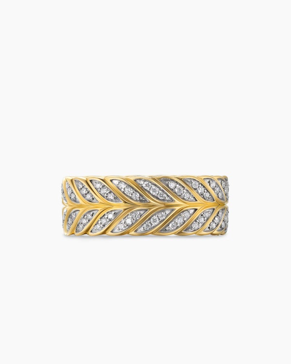 Anneau Chevron pavé en or jaune 18 carats, 9 mm