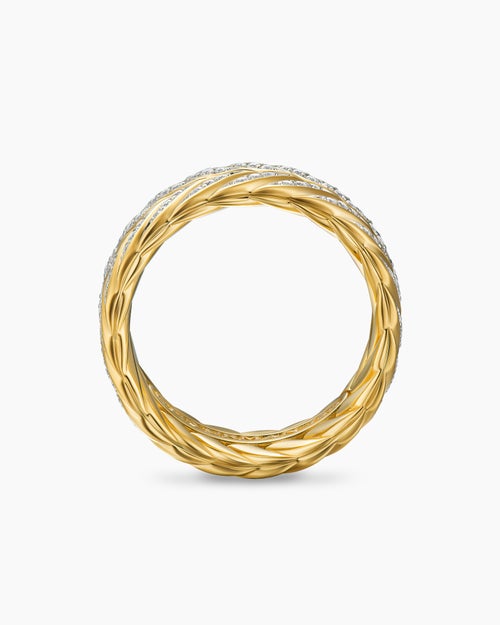 Mens Chevron Pavé Band Ring in 18K Yellow Gold with Diamonds, 9mm