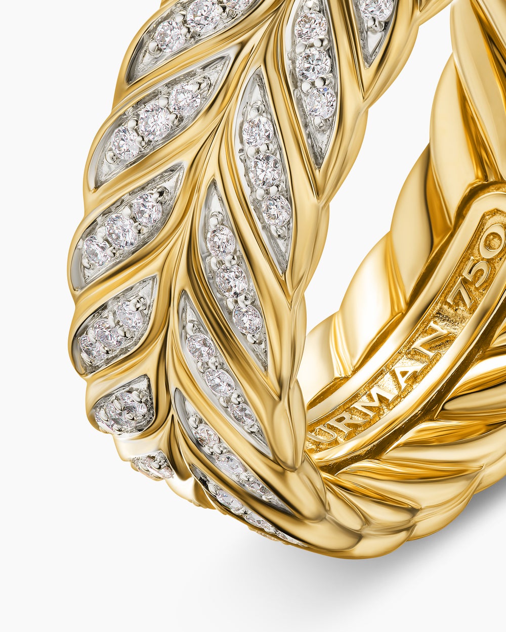 Mens Chevron Pavé Band Ring in 18ct Yellow Gold with Diamonds, 9mm