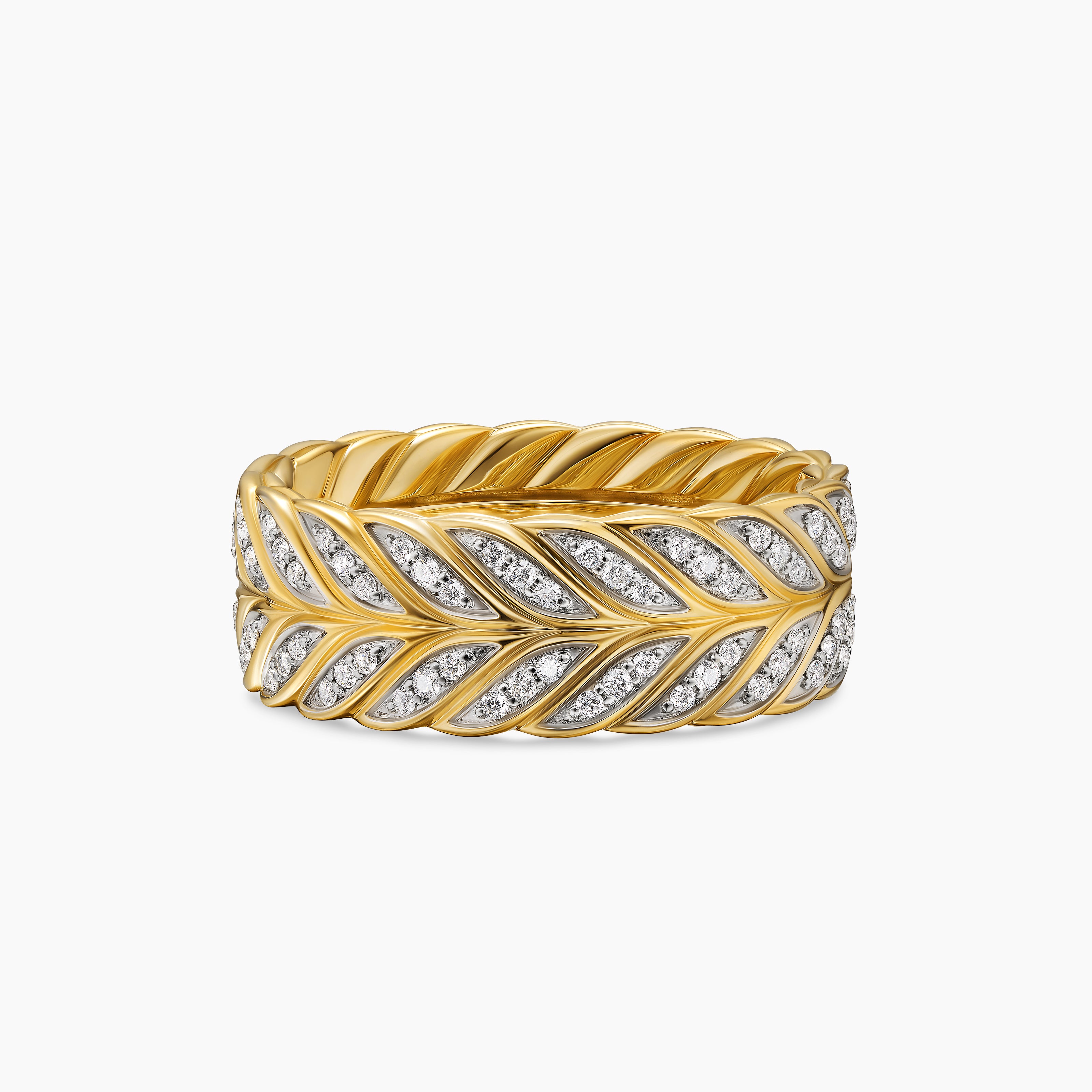 Mens Chevron Pav&eacute; Band Ring in 18K Yellow Gold, 9mm