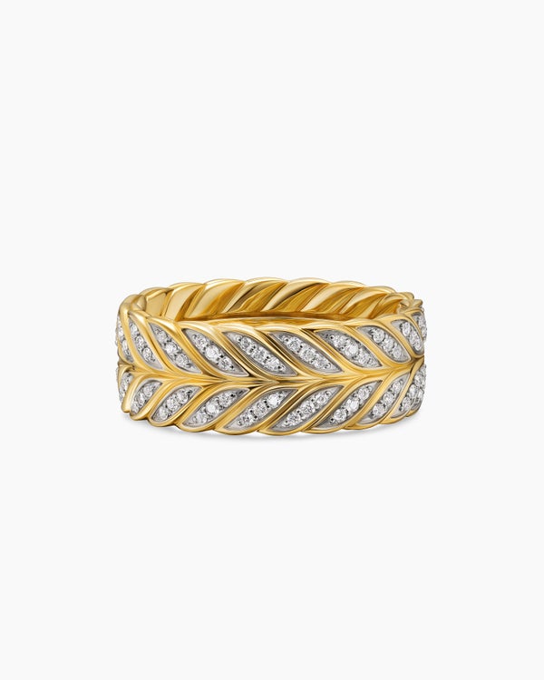 Anneau Chevron pavé en or jaune 18 carats, 9 mm