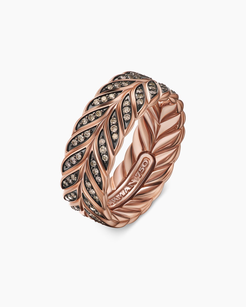 Anneau Chevron à pavé en or rose 18 carats, 9 mm