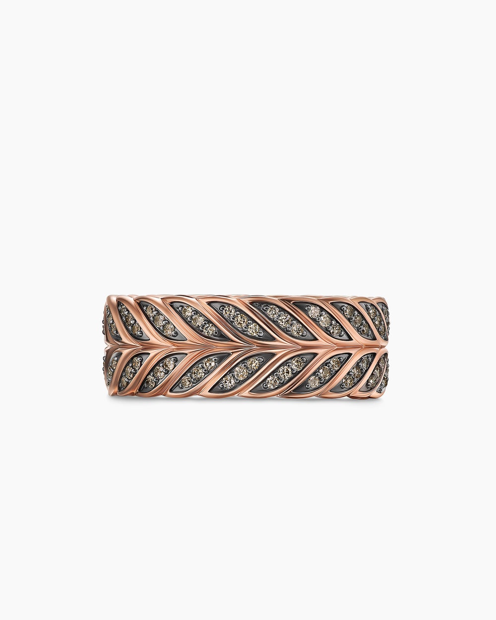 Anneau Chevron à pavé en or rose 18 carats, 9 mm