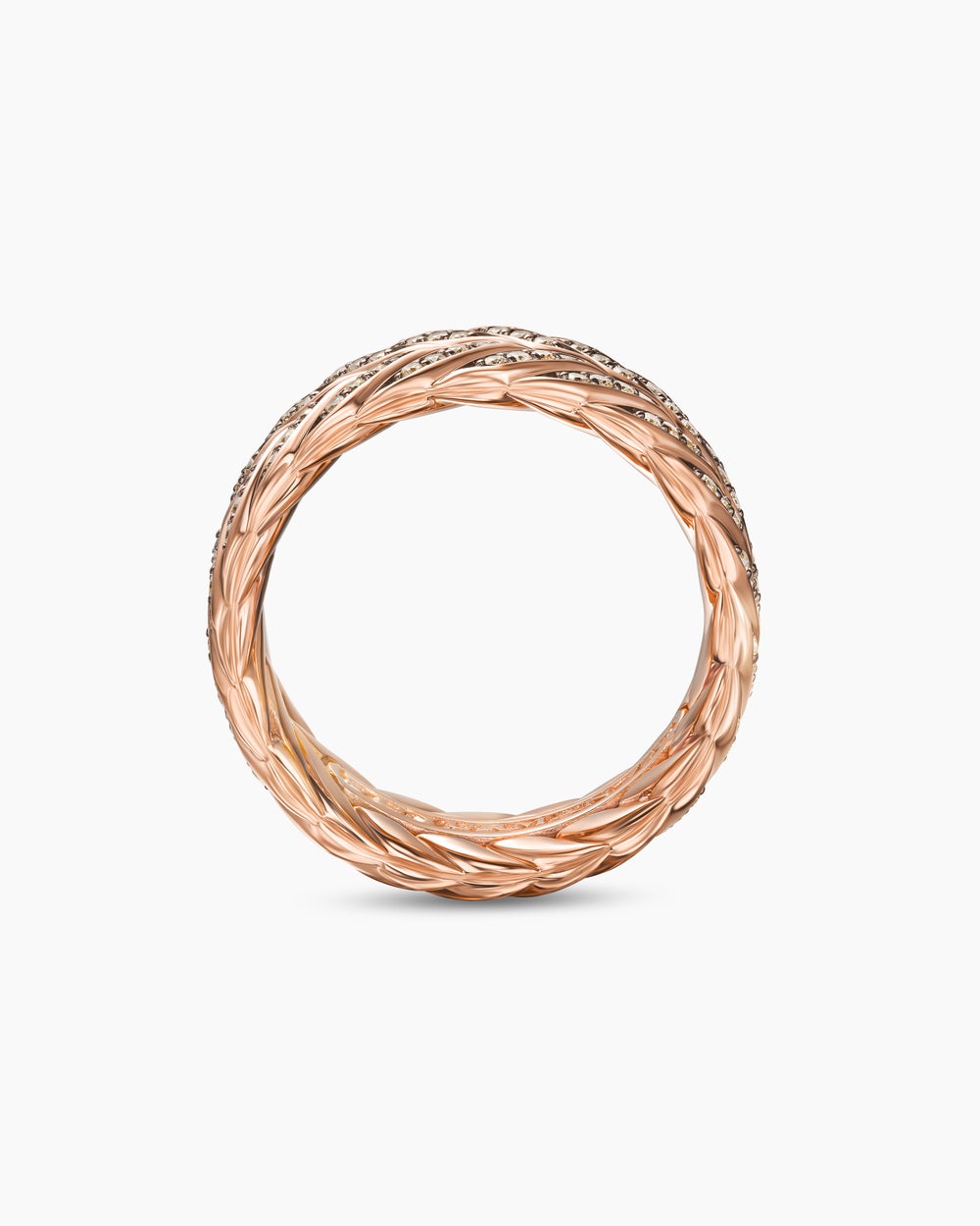 Anneau Chevron à pavé en or rose 18 carats, 9 mm