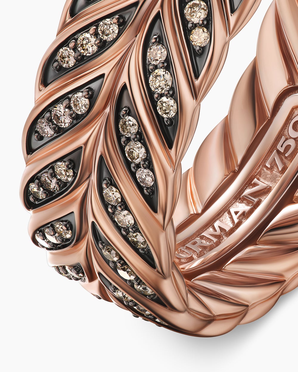 Anneau Chevron à pavé en or rose 18 carats, 9 mm