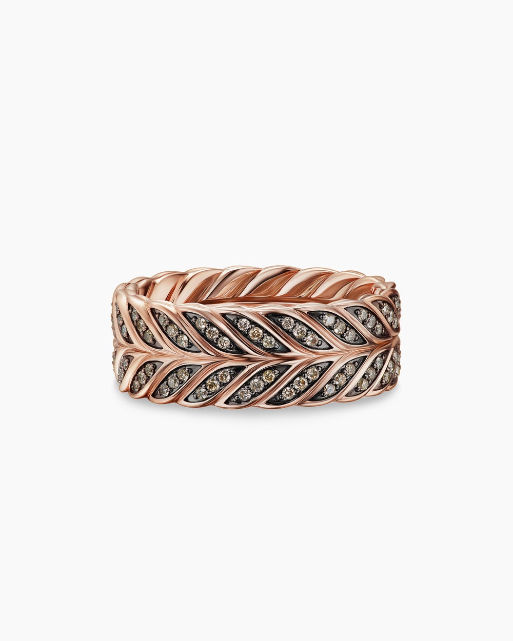 Anneau Chevron à pavé en or rose 18 carats, 9 mm