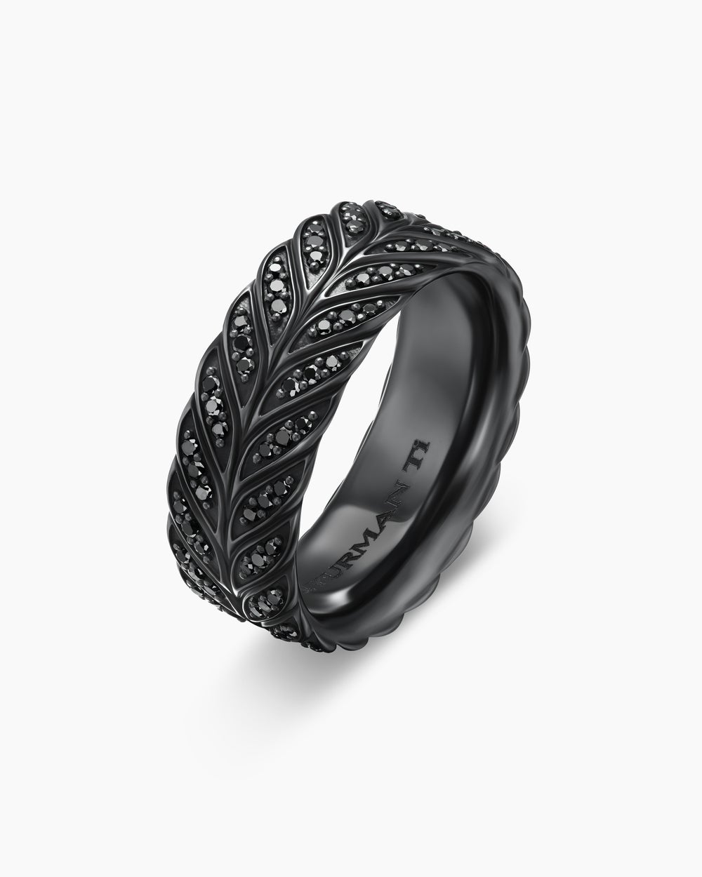 Mens Chevron Pavé Band Ring in Black Titanium with Black Diamonds, 9mm