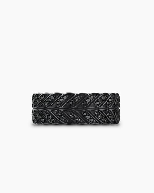 Mens Chevron Pavé Band Ring in Black Titanium with Black Diamonds, 9mm