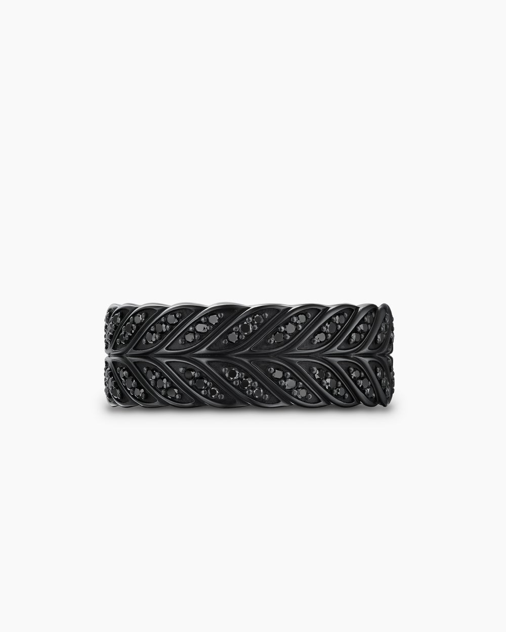 Mens Chevron Pavé Band Ring in Black Titanium with Black Diamonds, 9mm