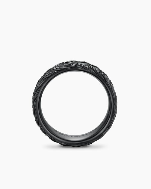 Mens Chevron Pavé Band Ring in Black Titanium with Black Diamonds, 9mm