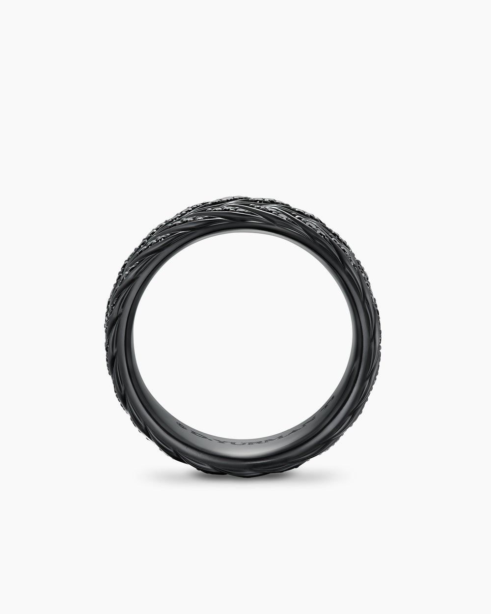 Mens Chevron Pavé Band Ring in Black Titanium with Black Diamonds, 9mm
