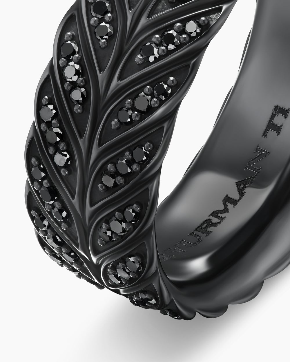 Mens Chevron Pavé Band Ring in Black Titanium with Black Diamonds, 9mm