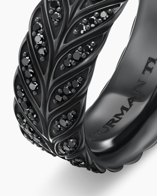 Mens Chevron Pavé Band Ring in Black Titanium with Black Diamonds, 9mm