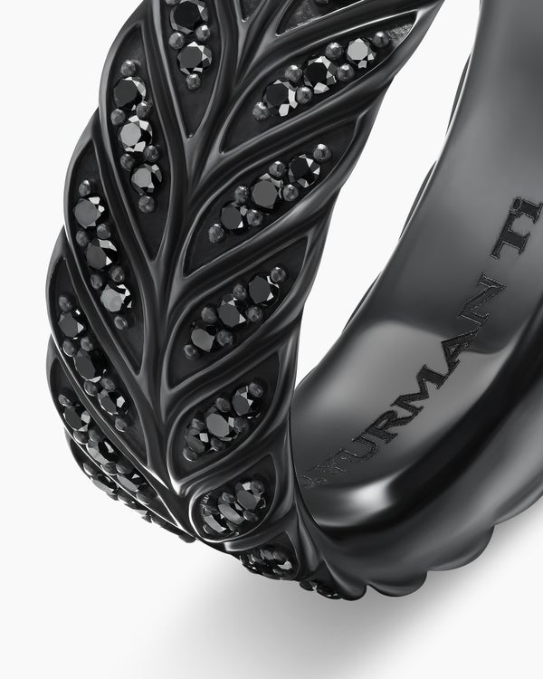 Anneau Chevron Pavé en titane noir, 9 mm