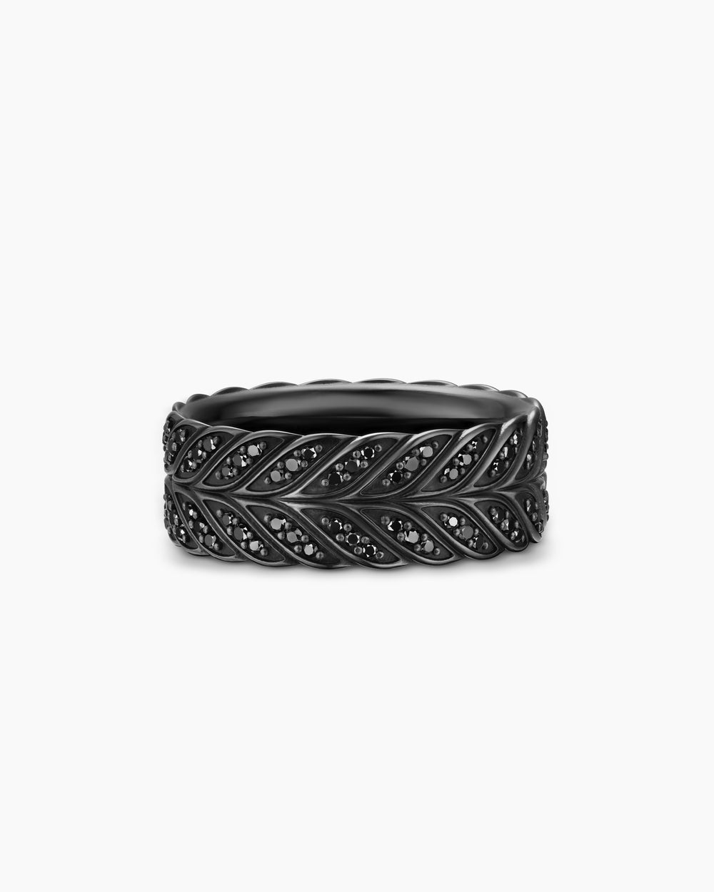 Mens Chevron Pavé Band Ring in Black Titanium with Black Diamonds, 9mm