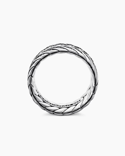 Mens Chevron Pavé Band Ring in Sterling Silver, 9mm