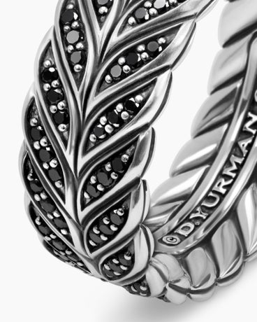 Chevron Band Ring in Sterling Silver with Black Diamonds, 9mm