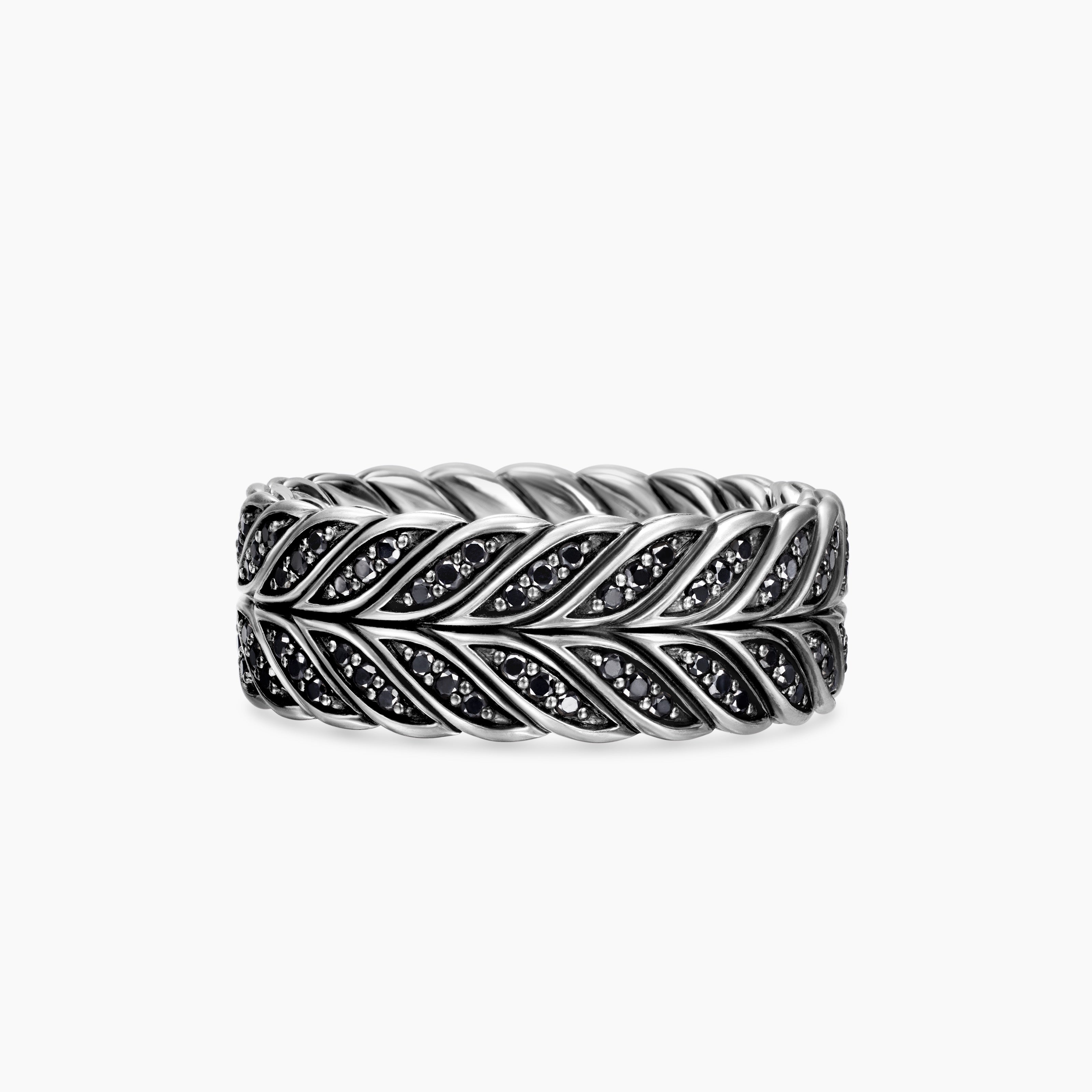 Mens Chevron Pav&eacute; Band Ring in Sterling Silver, 9mm